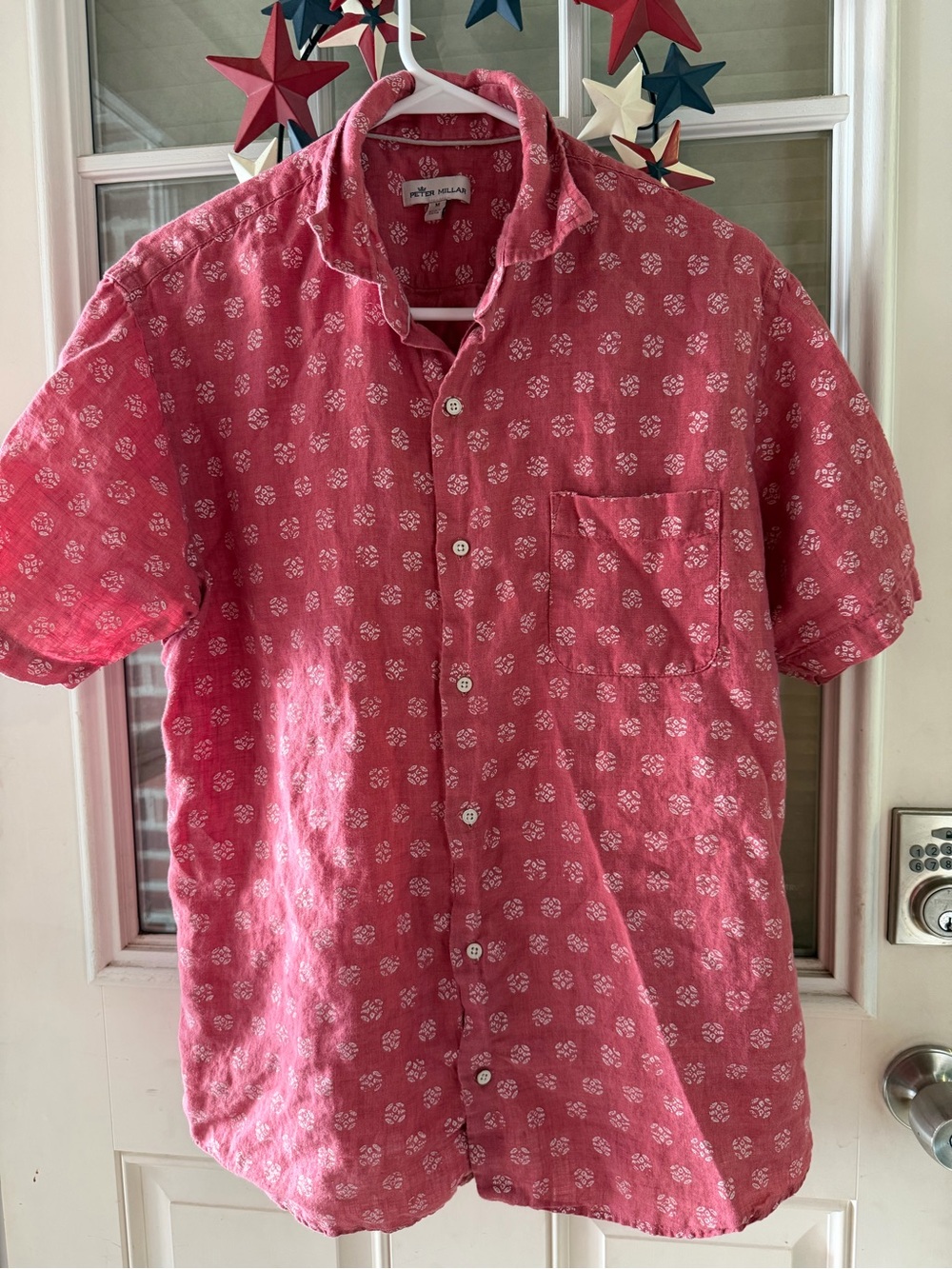 Peter Millar Men's Short-Sleeve linen Button-Up Shirt in Pink Floral
